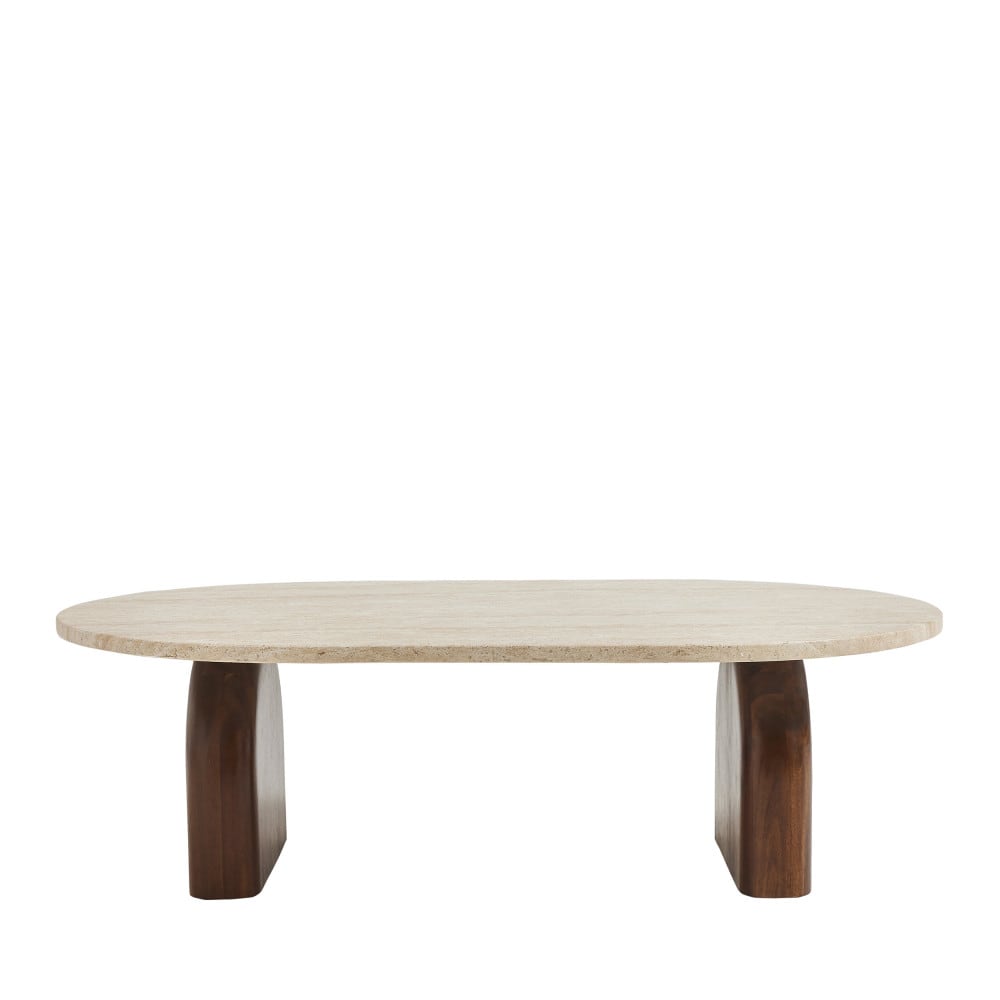 Table basse effet travertin et bois 100x60cm - Beige