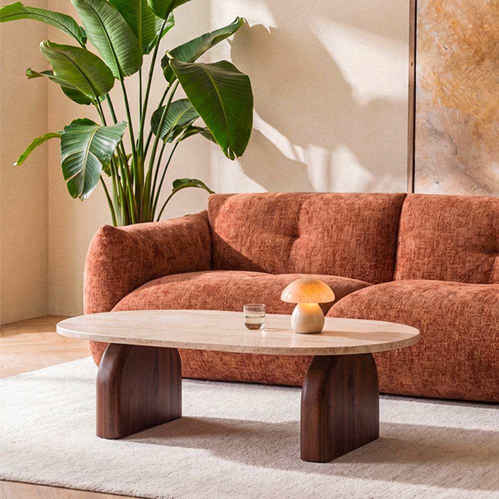 Table basse effet travertin et bois 100x60cm - beige - Maisons du Monde