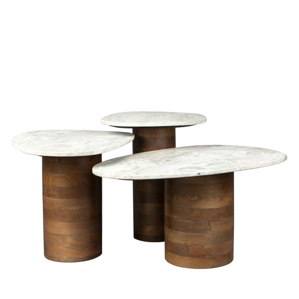 Dutchbone 3-teiliges Tischset aus Holz und Marmor style modern Braun Marmor