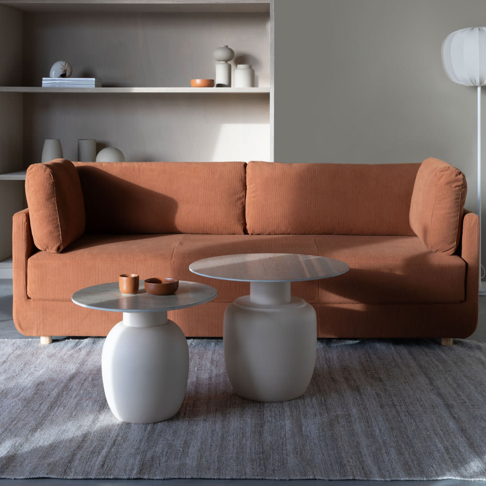 Table basse ronde effet travertin ø60cm - beige - Maisons du Monde