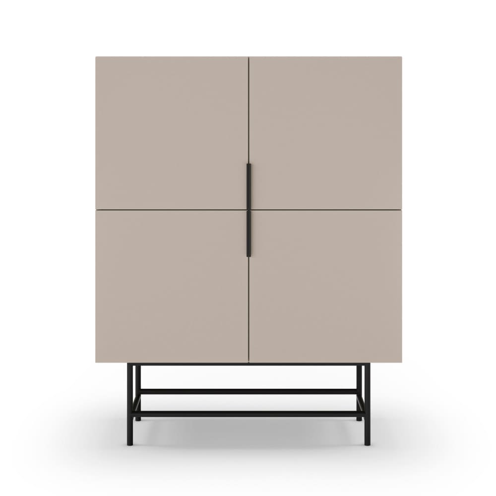 Buffet haut 4 portes en bois et métal H128cm - Beige