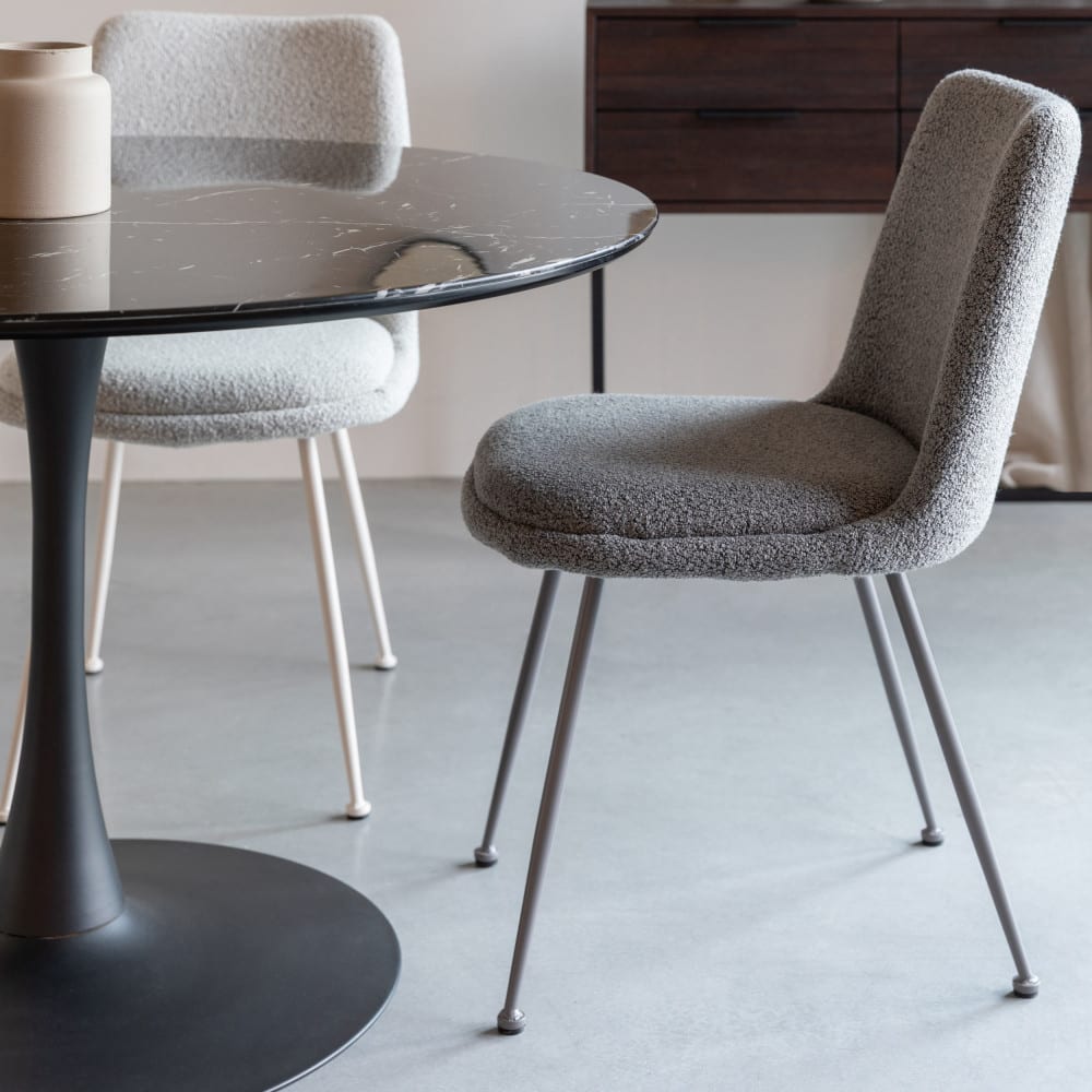 Lot de 2 chaises en tissu bouclette et métal - Écru