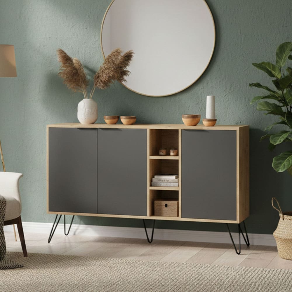 Buffet effet bois beige, anthracite 142x36 cm - Maisons du Monde