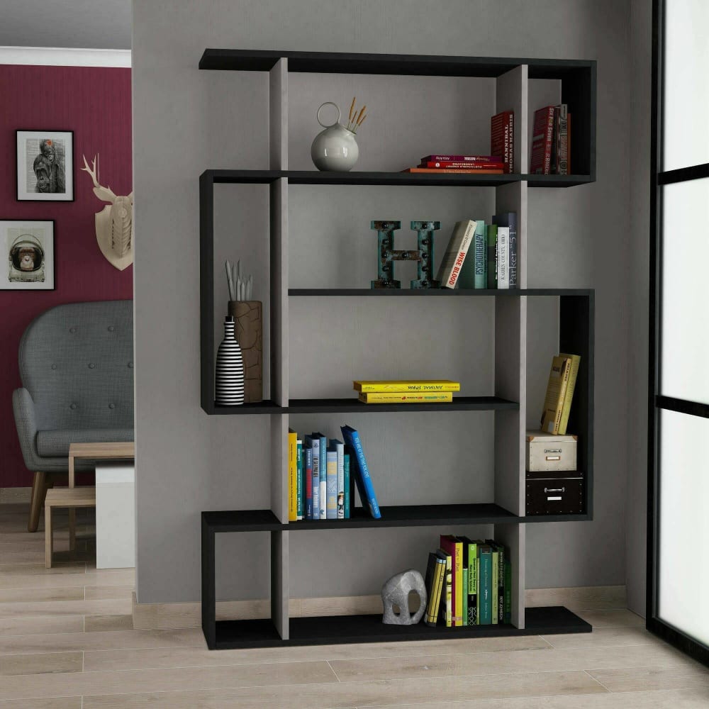 Bibliothèque effet bois anthracite et beige 110x26h161 cm - Maisons du Monde