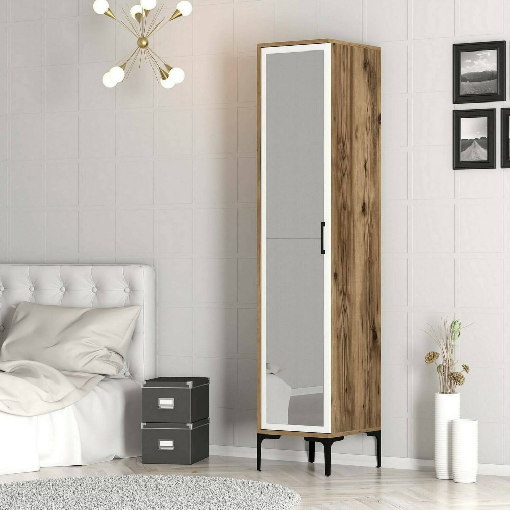 Armoire polyvalente 1 porte effet bois beige, blanc 40x201 cm - Maisons du Monde