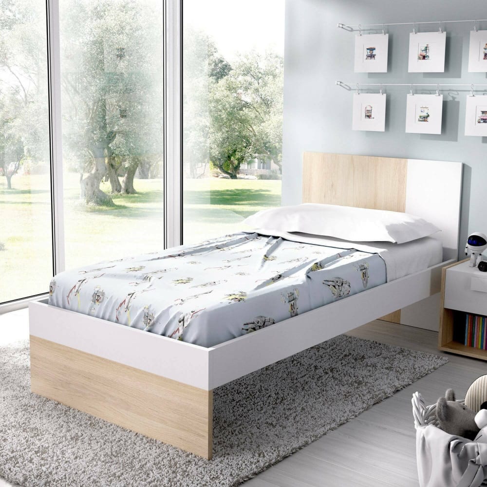 Lit d'enfant effet bois beige, blanc 196x97 cm - Maisons du Monde