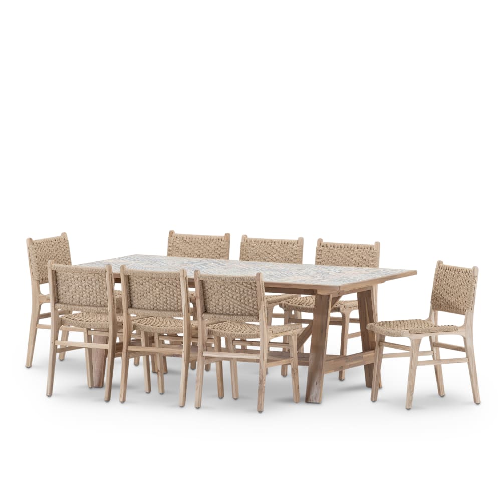 Set table et 8 chaises en bois et ceramique 205x105