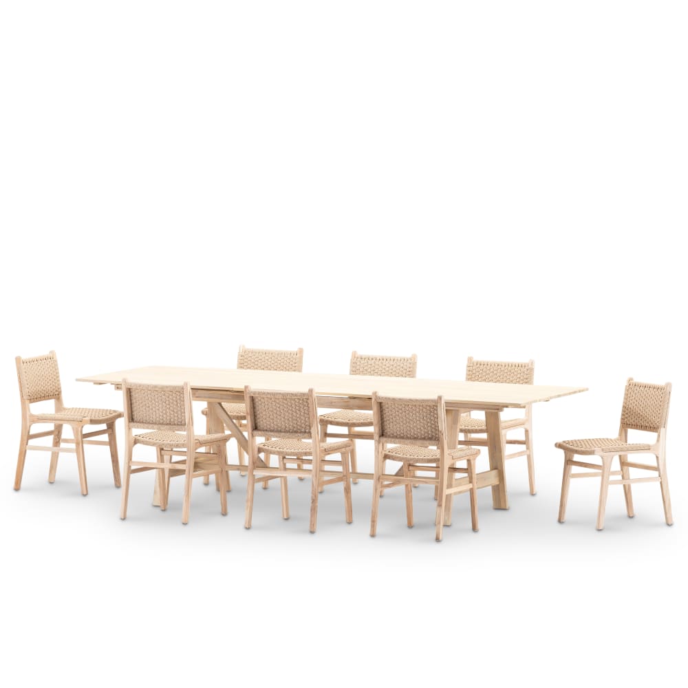 Set de repas 8p table en bois extensible 220/300x100