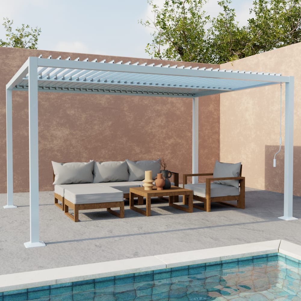Pergola bioclimatique aluminium et acier 4x3m blanc