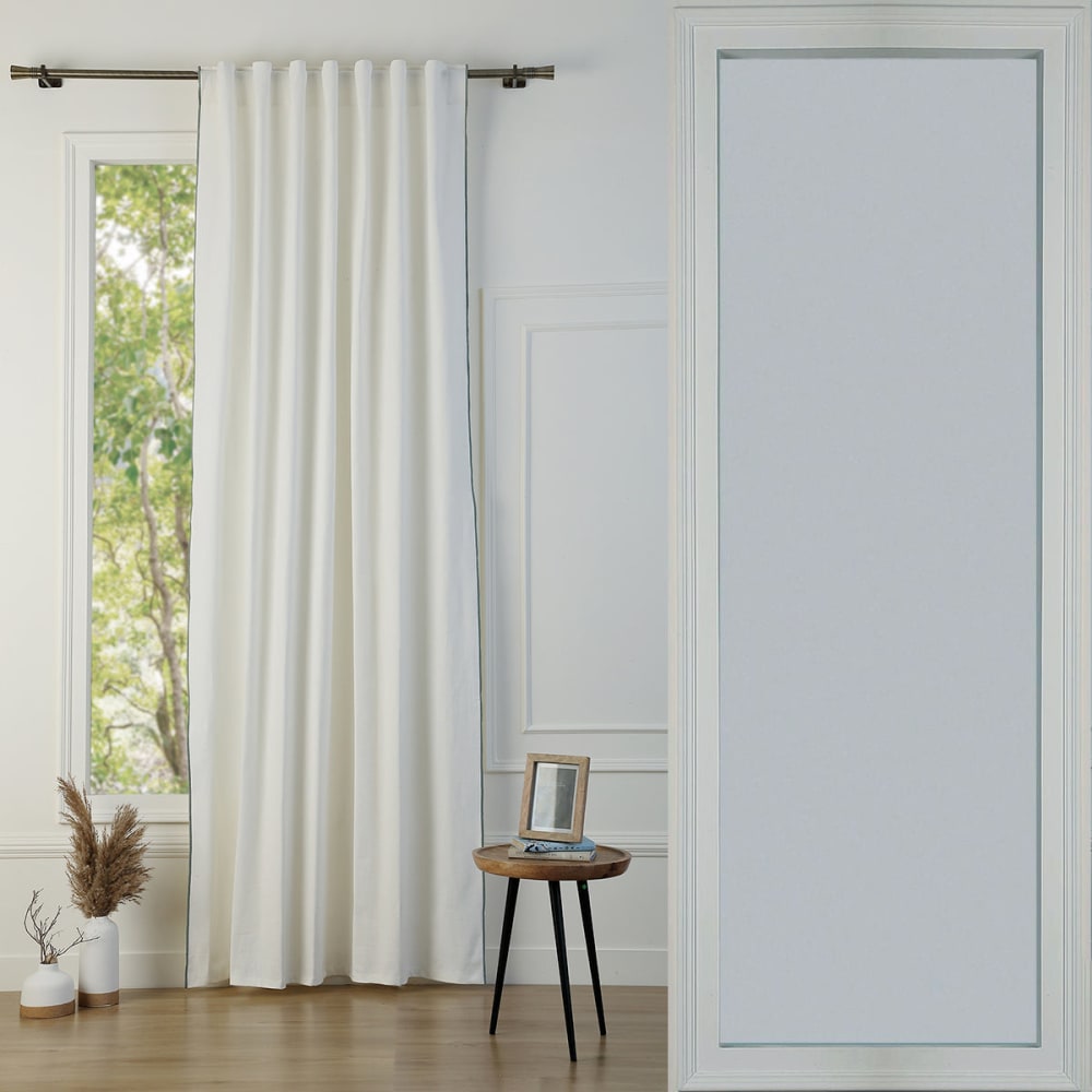 Febronie Rideau à passant toile de coton 140x260 blanc & vert céladon style classique chic Certifié Oeko-Tex