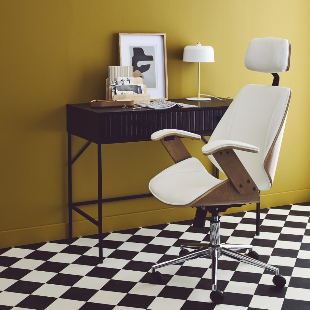 sweeek Bürostuhl mit Eichenholzdekor und weißem Kunstleder style modern - -
