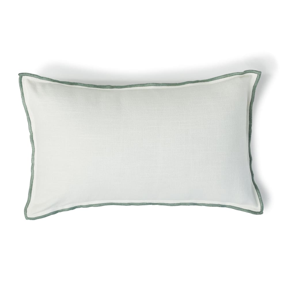 Housse de coussin toile de coton 50x30 blanc & vert céladon