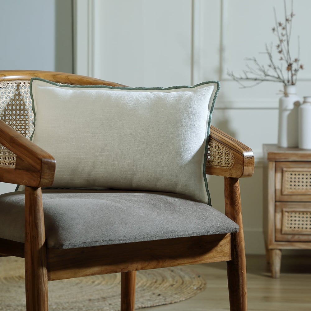Housse de coussin toile de coton 50x30 blanc & vert céladon — vue 3