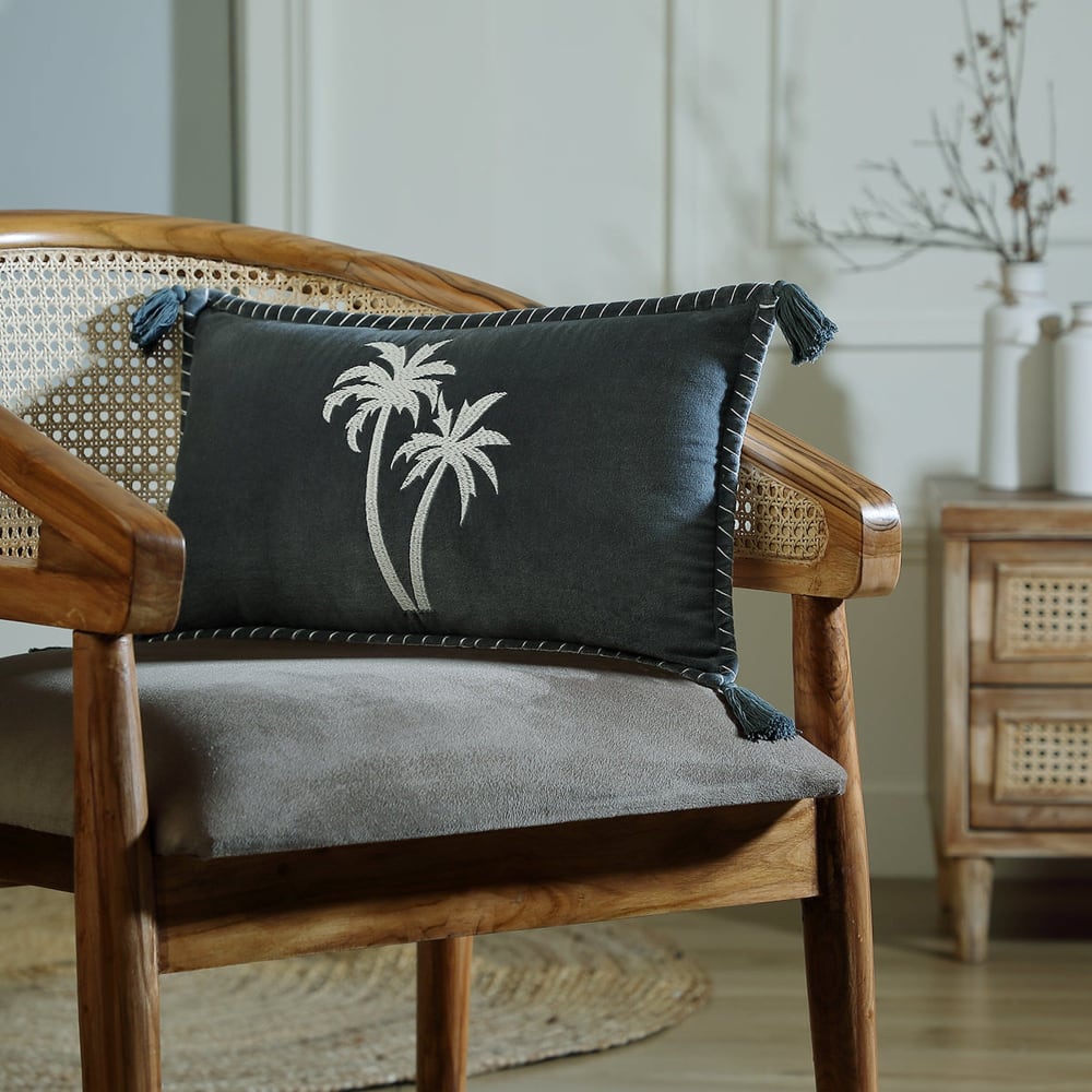 Housse de coussin velours de coton 50x30 bleu orage - Maisons du Monde