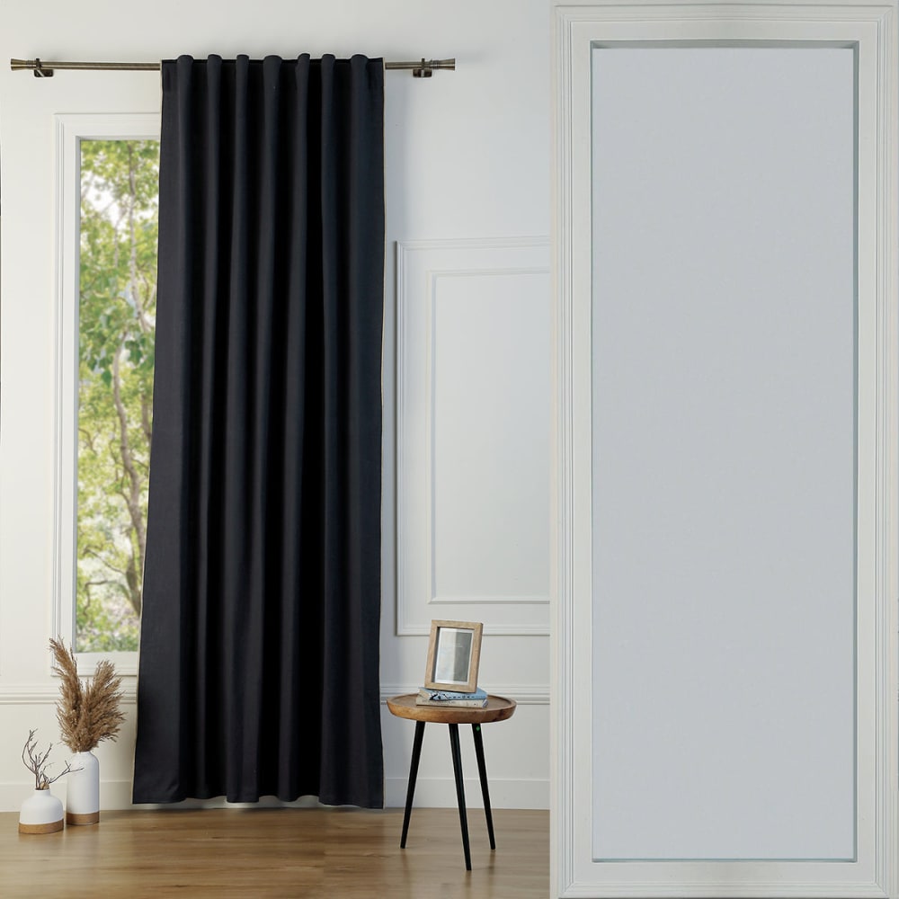 Febronie Rideau à passant toile de coton 140x260 fusain & sable style classique chic Gris Certifié Oeko-Tex