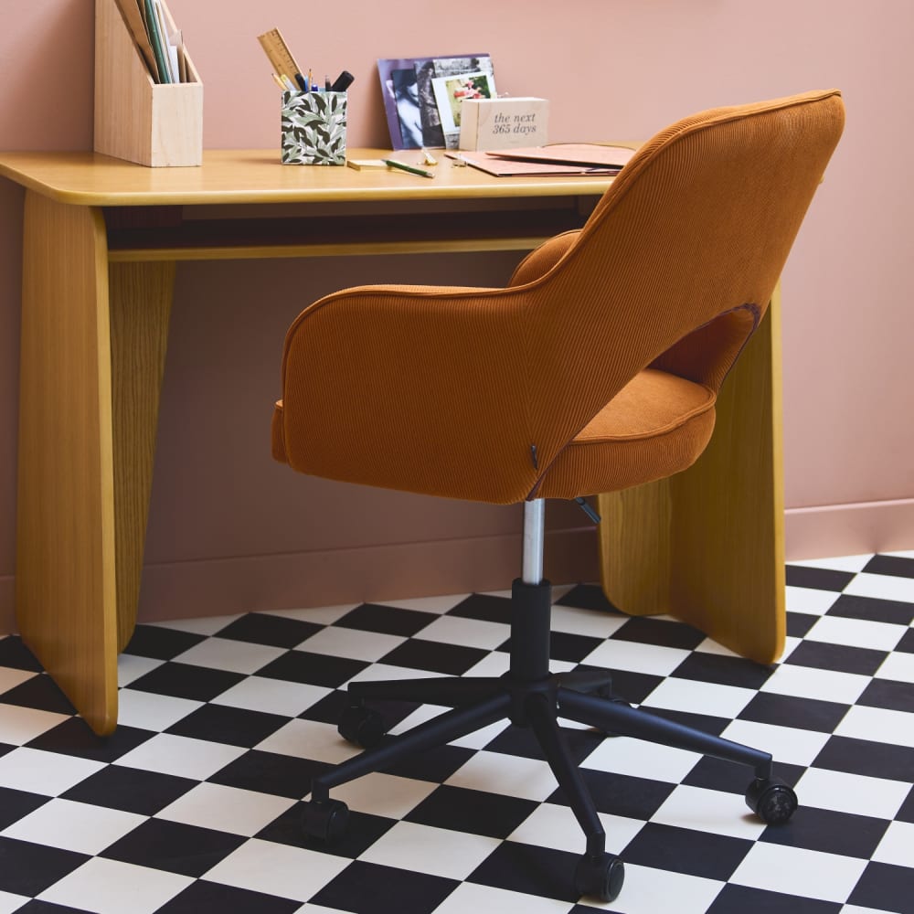 sweeek Bürostuhl mit Rollen Cordbezug camel schwarzes Gestell style vintage Braun Samt