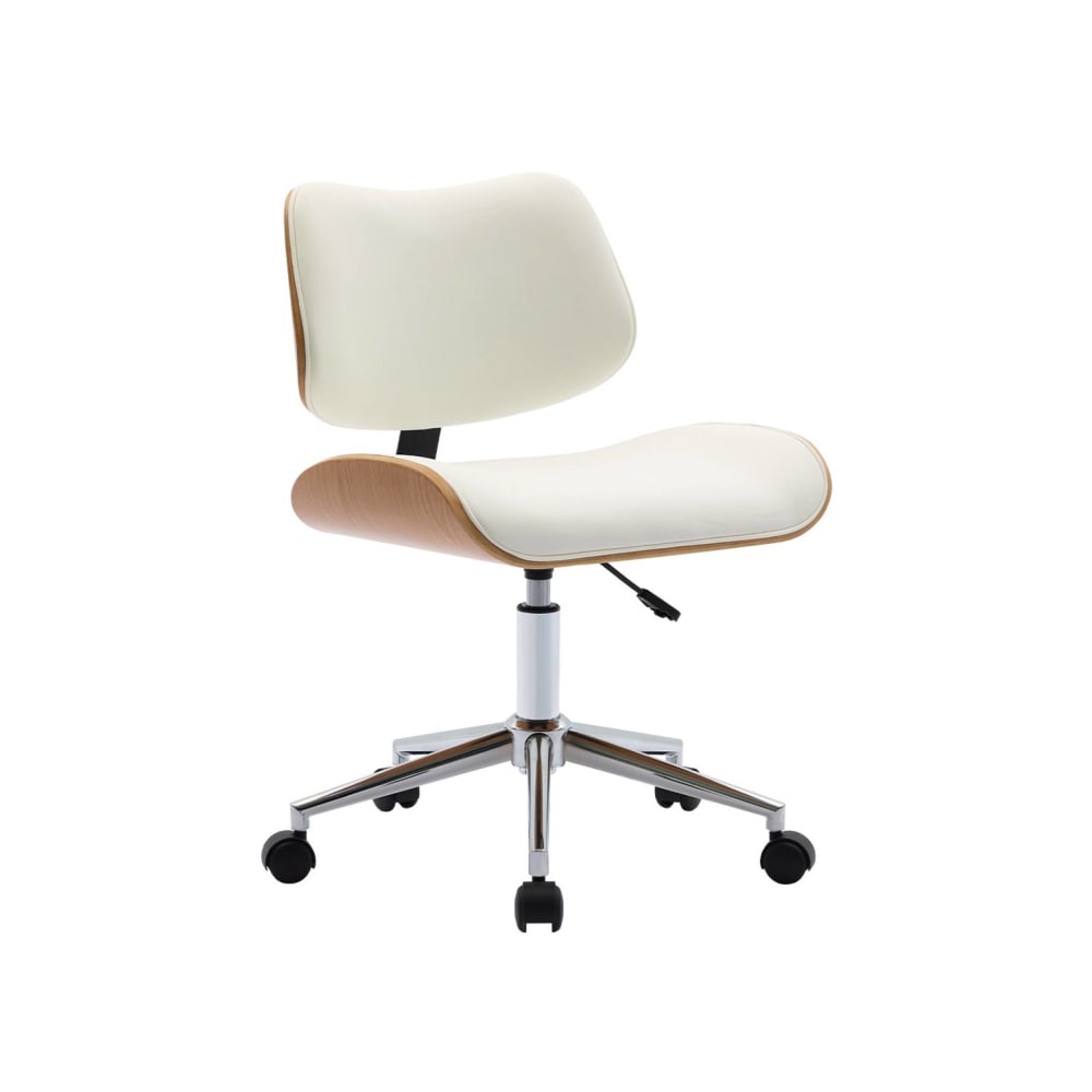 Chaise de bureau décor effet chêne simili cuir blanc