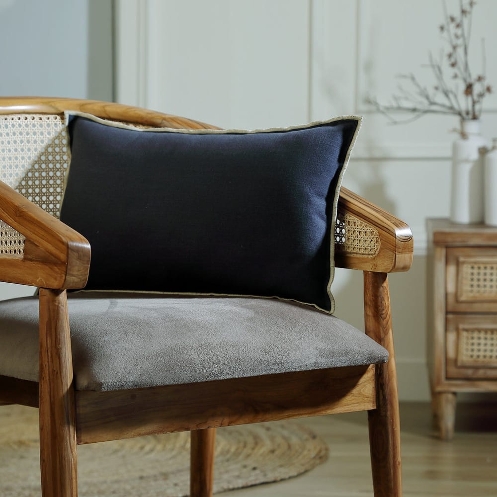 Housse de coussin toile de coton 50x30 fusain & sable — vue 3