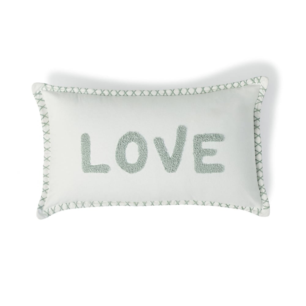 Febronie Housse de coussin toile de coton 50x30 bleu glacier style classique chic Certifié Oeko-Tex