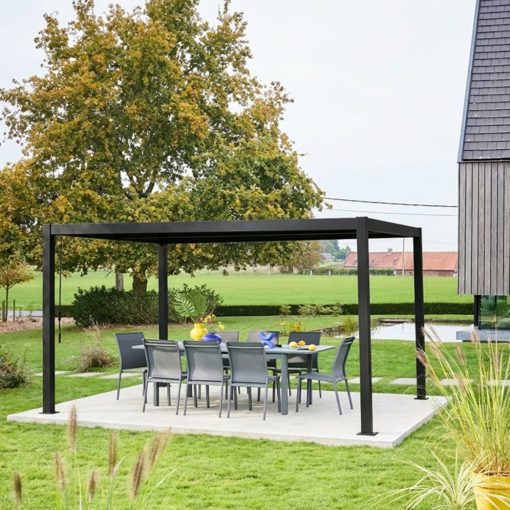 Pergola bioclimatique aluminium et acier 4x3m noir