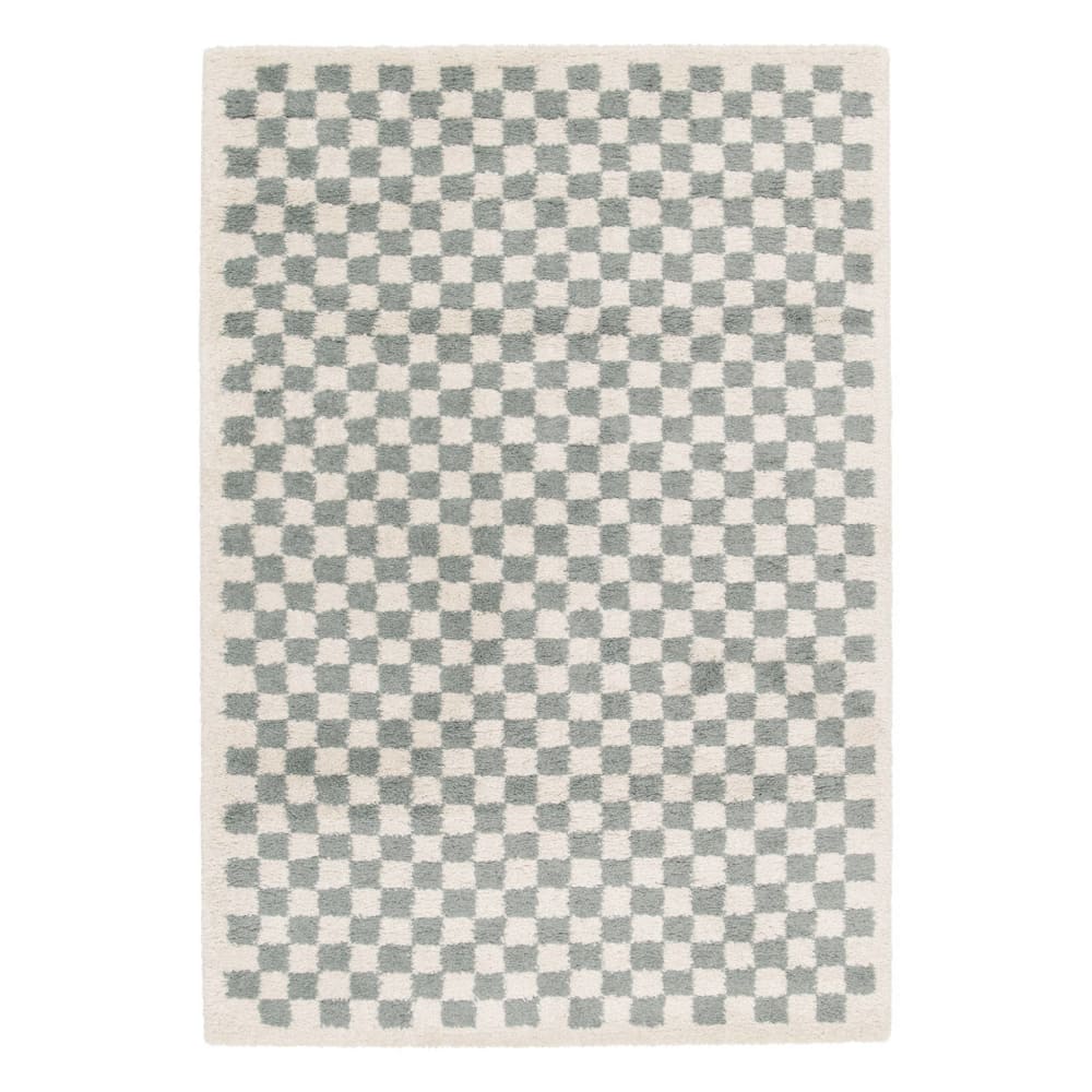 Tapis intérieur shaggy 120x170cm damier bleu clair