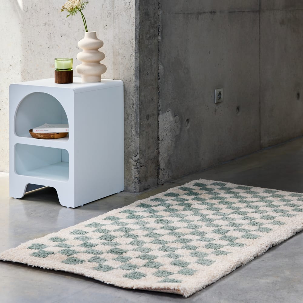 sweeek Teppich Shaggy Schachbrettmuster hellblau 120x170cm style vintage - Harz