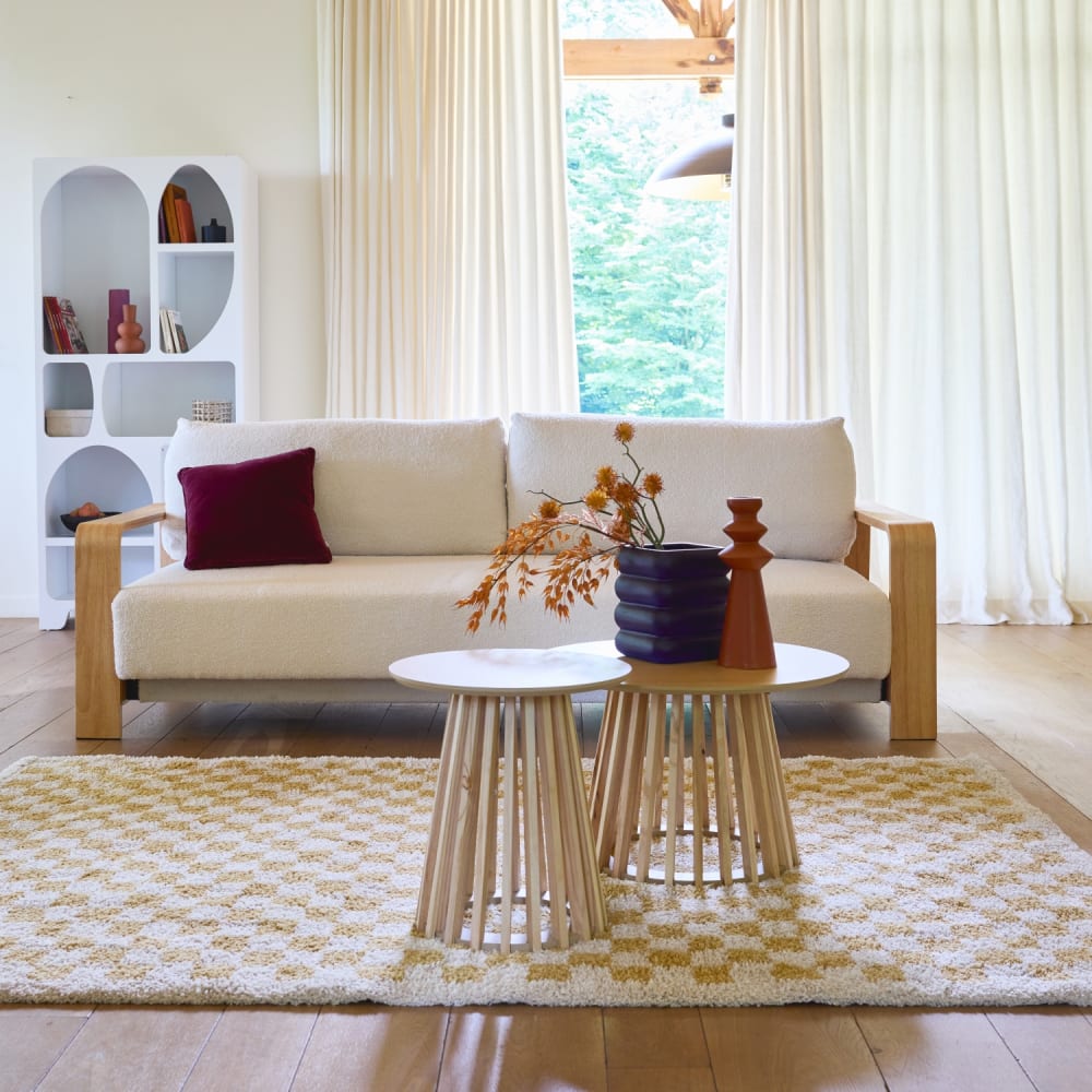 Tapis intérieur 200x290cm damier jaune moutarde
