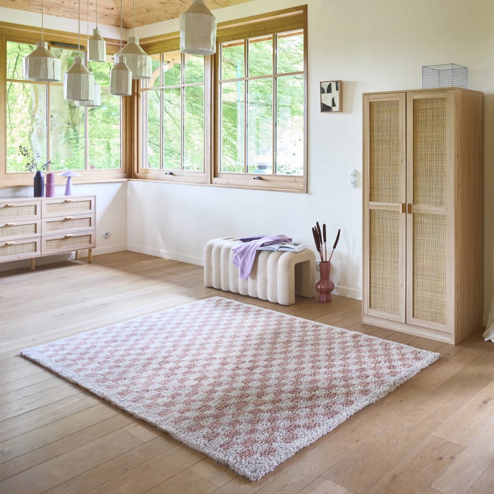 Tapis intérieur shaggy 120x170cm damier vieux rose — vue 4