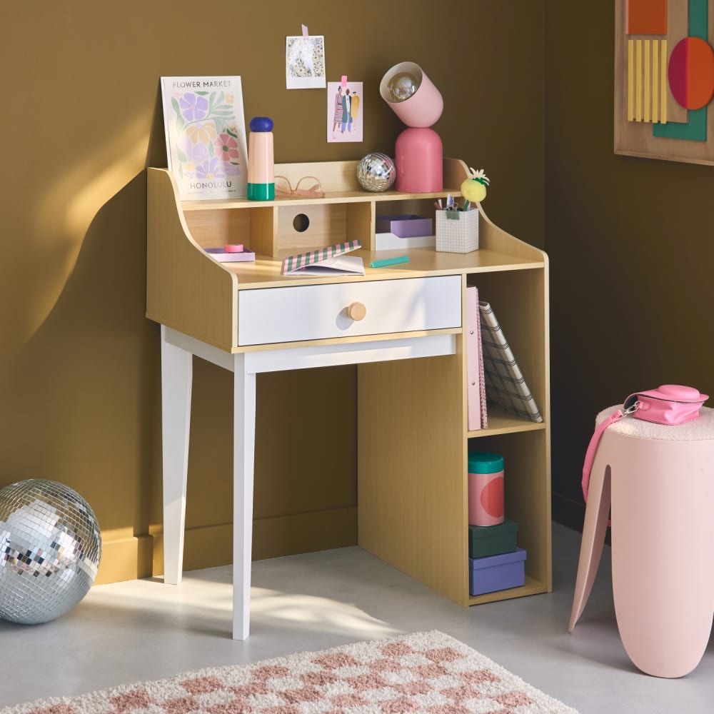 sweeek Kinderschreibtisch mit Schublade und Regalen WEISS SPANPLATTE Kinder