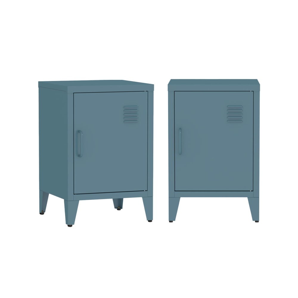 Lot de 2 tables de chevet en acier 1 porte, bleu pétrole
