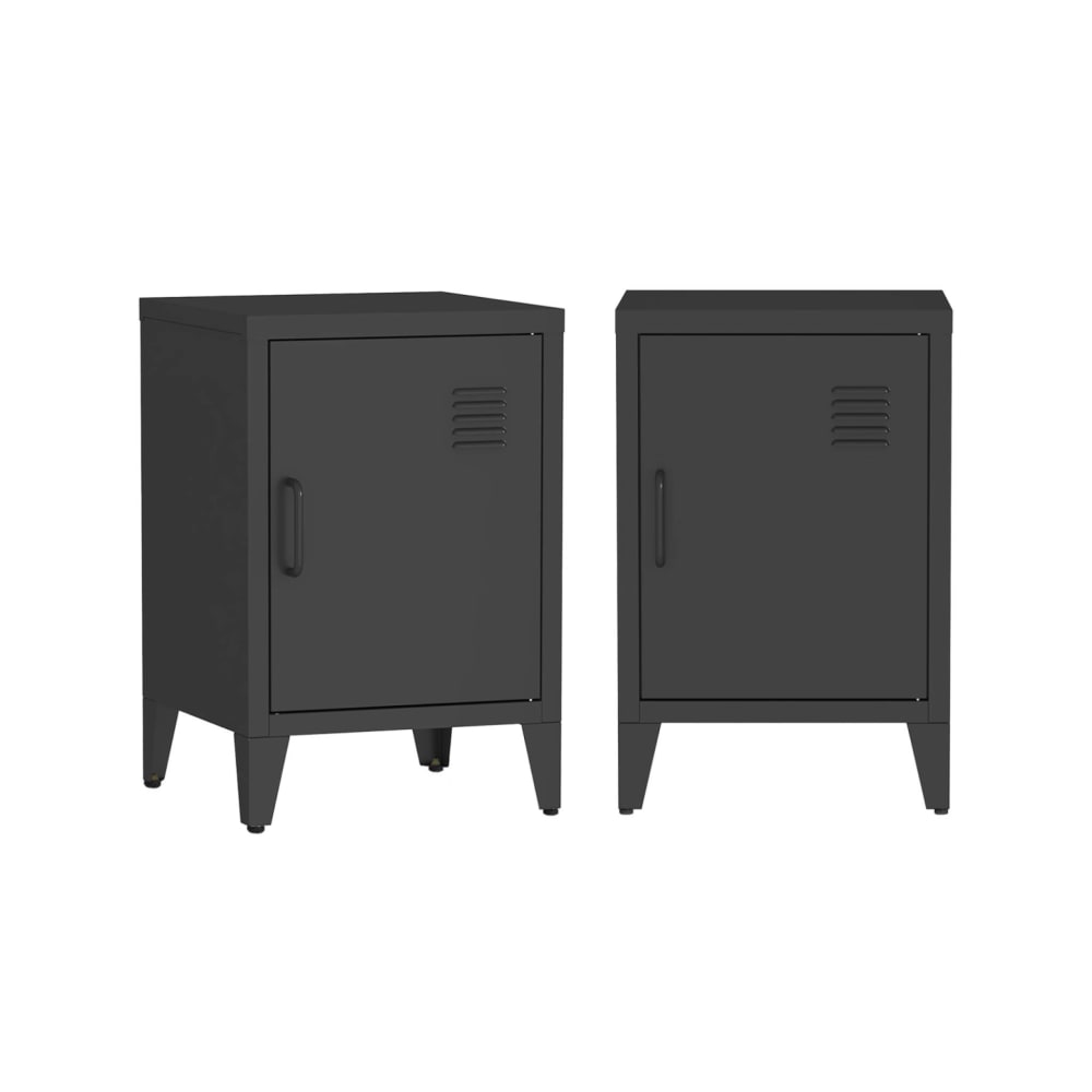Lot de 2 tables de chevet en acier 1 porte, noire