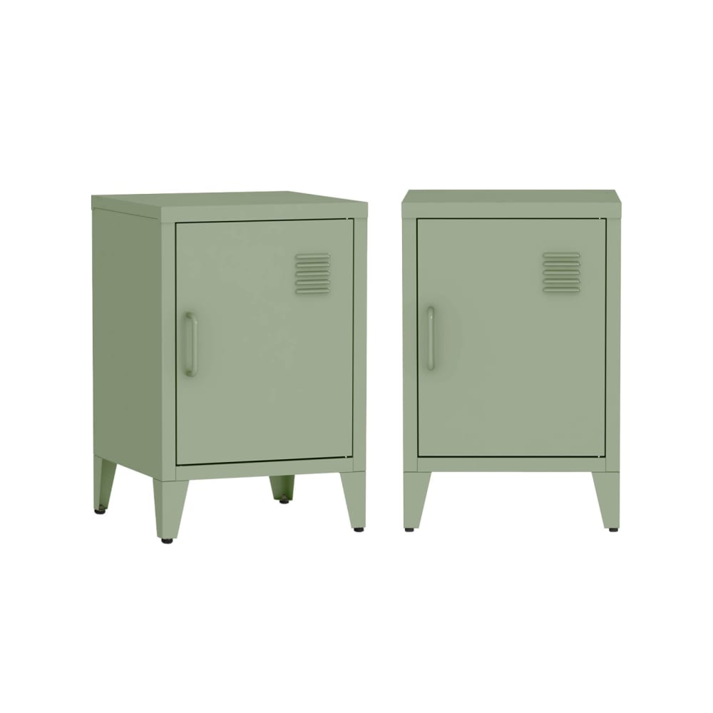 Lot de 2 tables de chevet en acier 1 porte, vert - Maisons du Monde