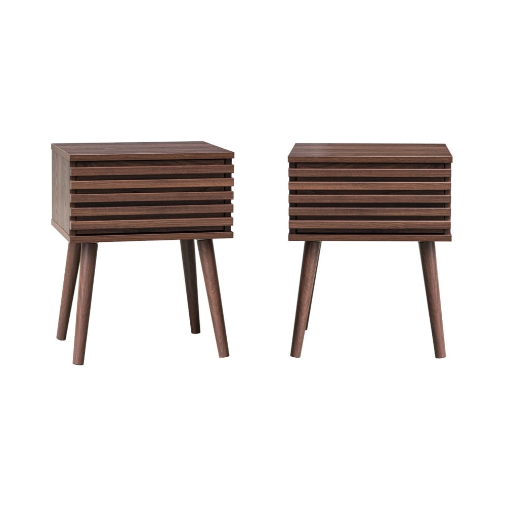 2 tables de chevet en décor bois rainuré noyer - Maisons du Monde