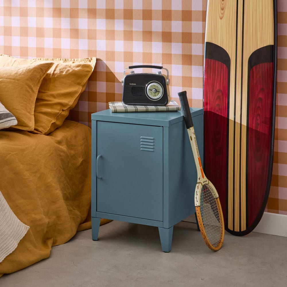Table de chevet en acier bleu, 1 porte - Maisons du Monde
