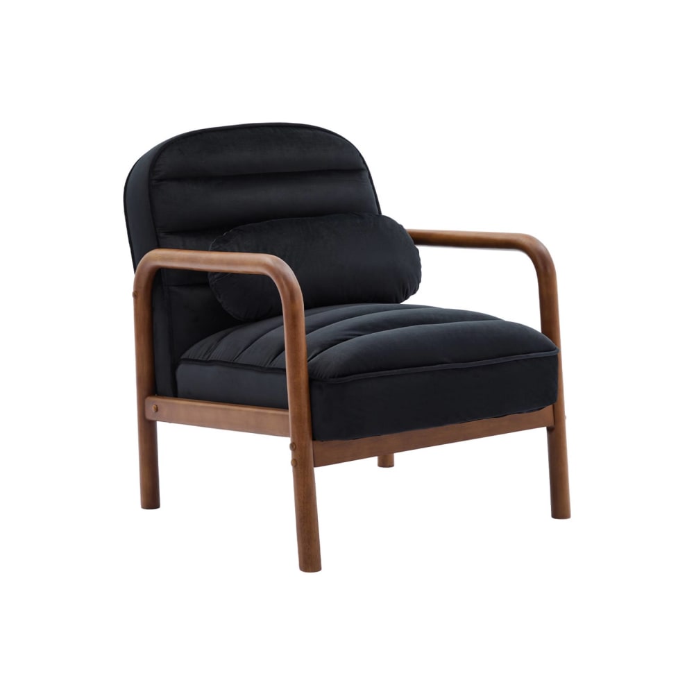 Fauteuil+bois+d%27hevea+teinte+noyer+velours+noir