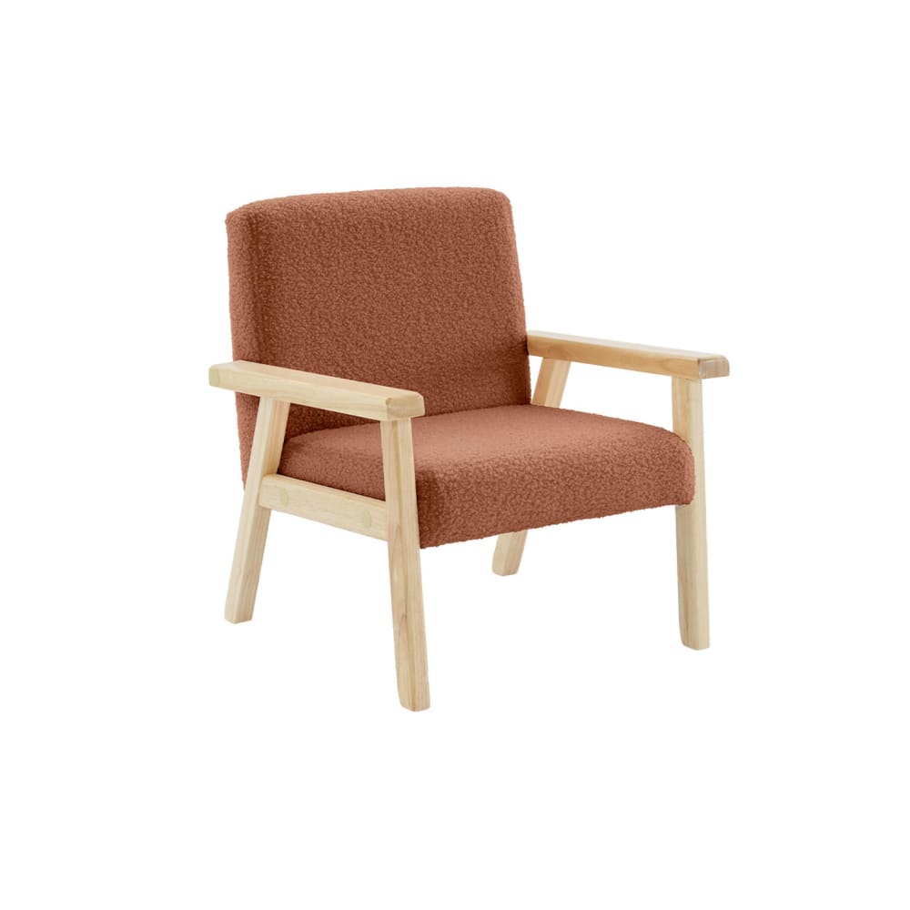 Fauteuil+enfant+bois+revetement+bouclette+terracotta