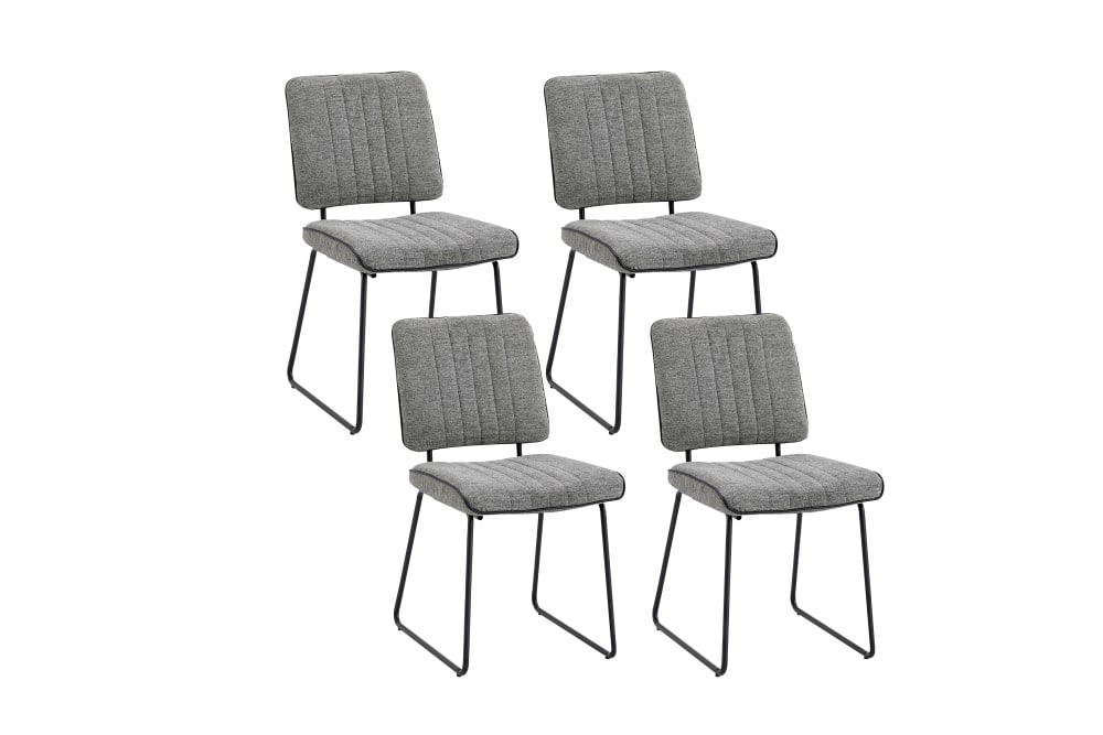 ByLiving 4er Set Stühle aus Webstoff und Kunstleder, mit Keder, grau style modern - -