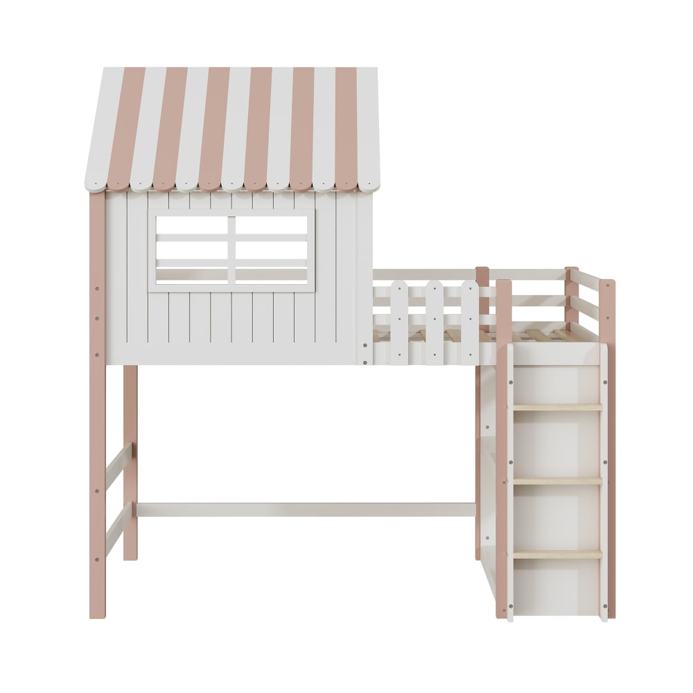 Flieks Kinderbett mit Sicherheitsleiter & Ablagefach, 90x200cm, rosa style modern Holz Baby