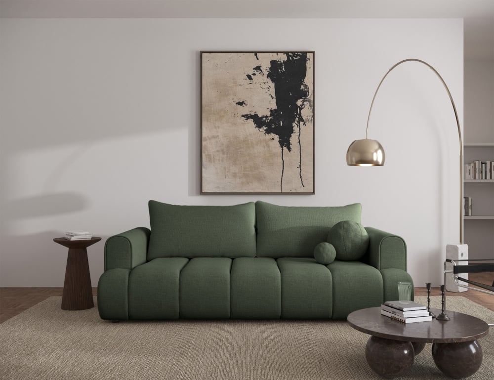 3-Sitzer Sofa mit Schlaffunktion und Chenille-Bezug, grün -
