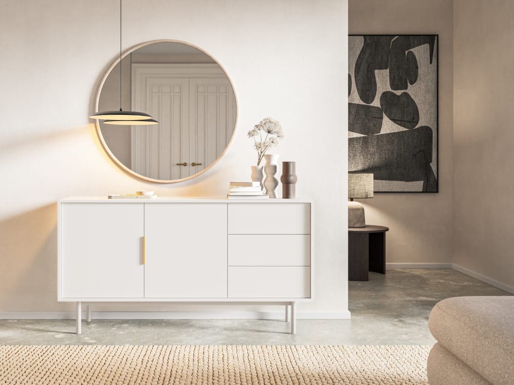Sideboard 2-türig mit 3 Schubladen, weiß, 154 cm - Maisons Du