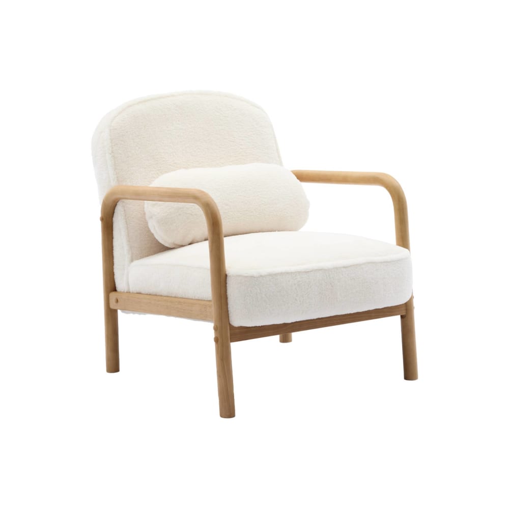 Fauteuil scandinave arrondi bois, fausse fourrure