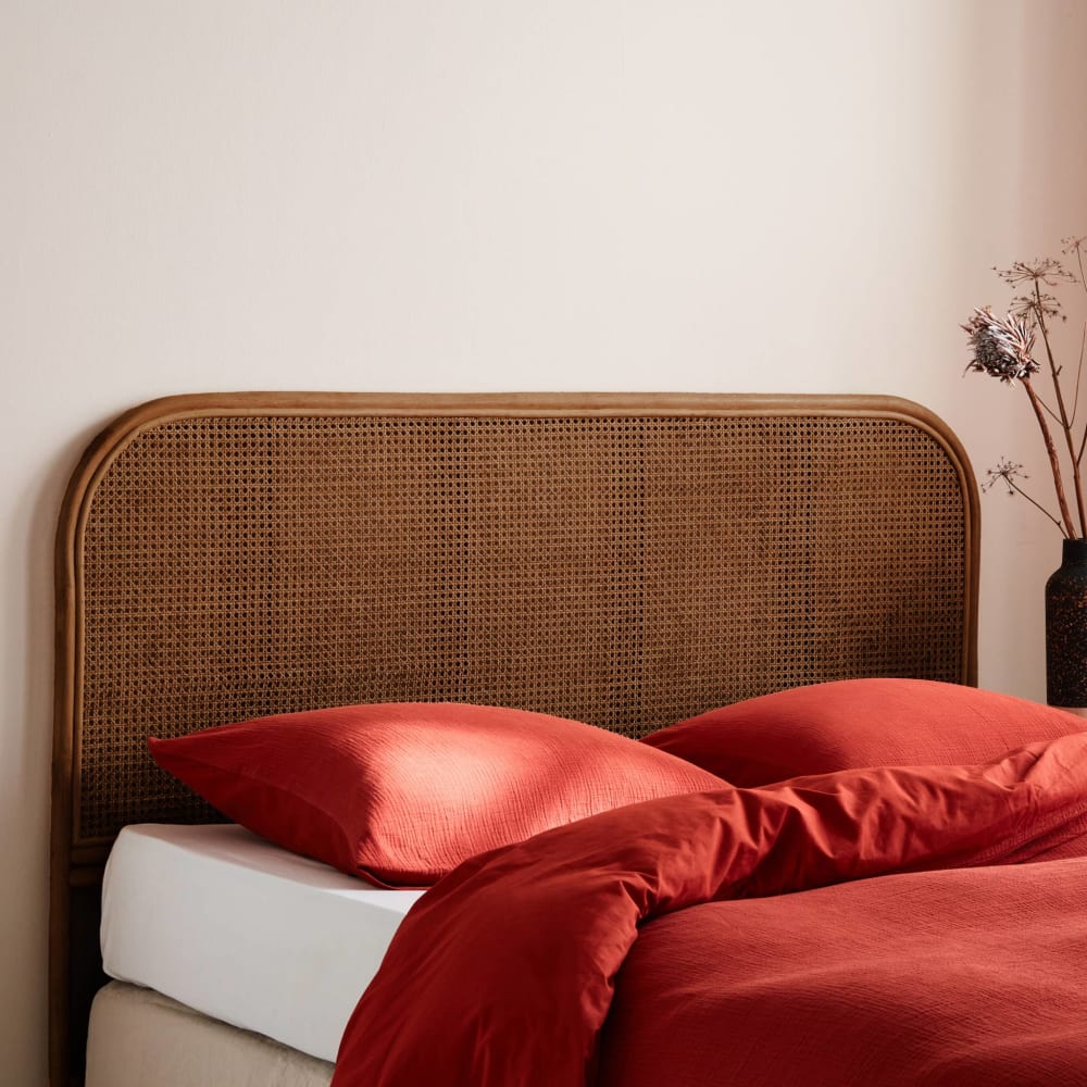 Tête de lit en rotin foncé et cannage, 160cm