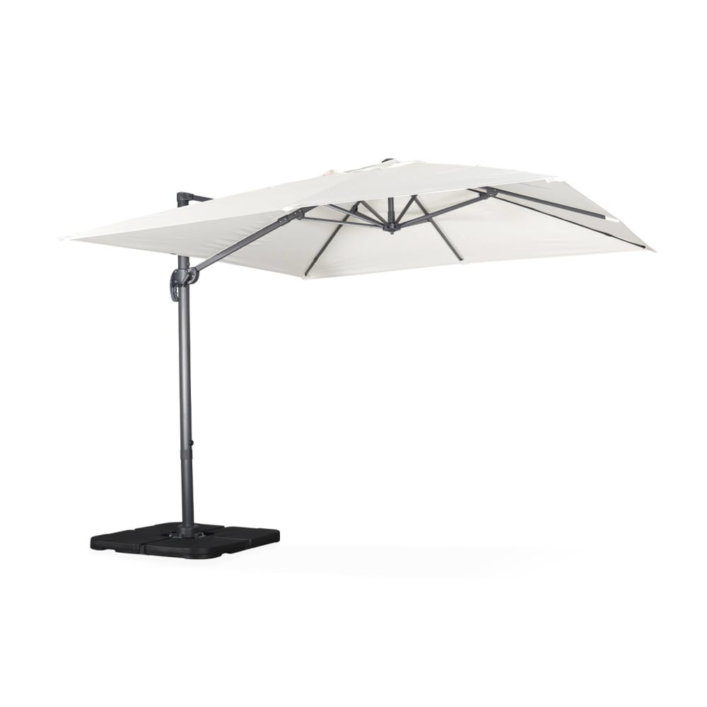 Parasol écru 3x3m structure grise + 4 dalles