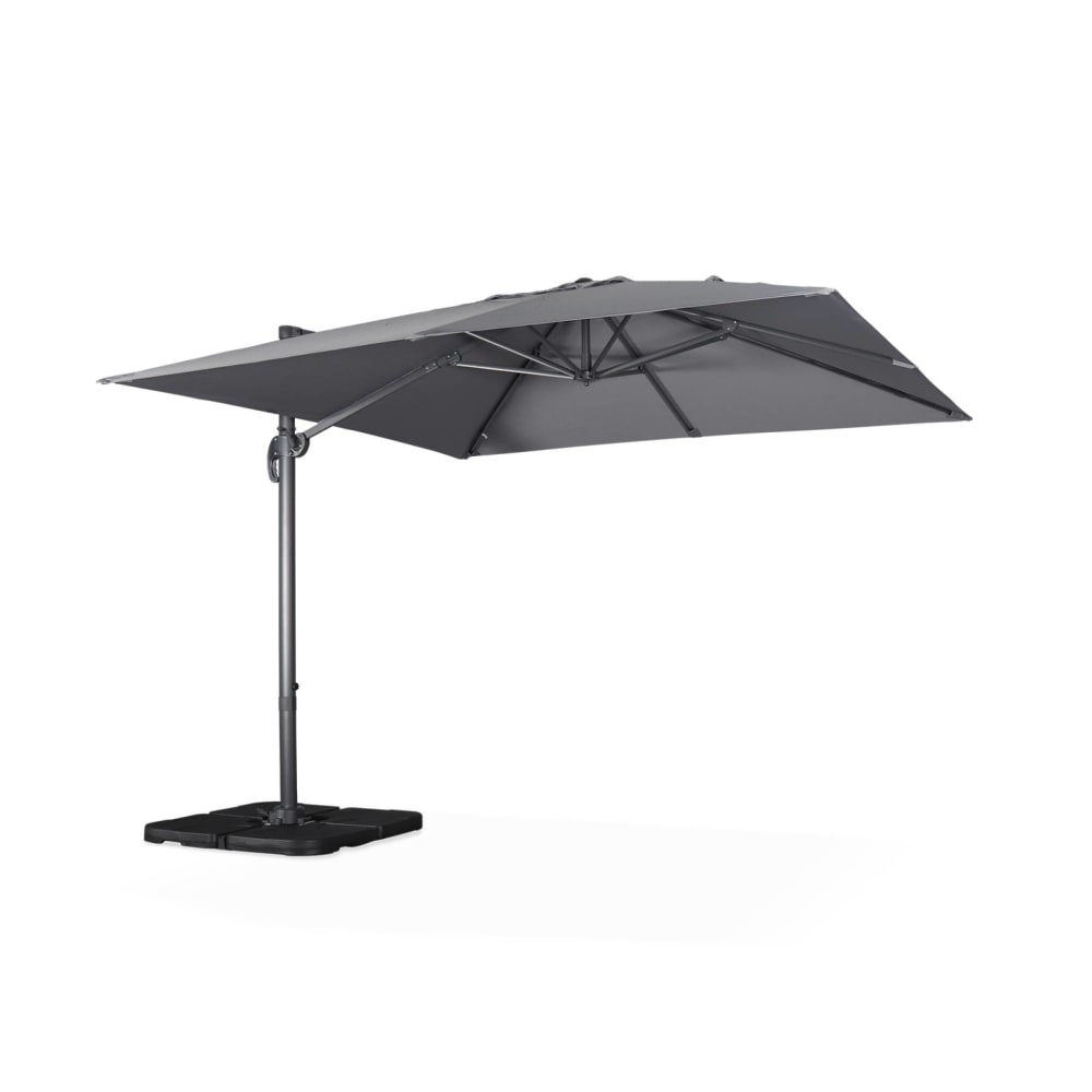 Parasol gris 3x3m structure grise + 4 dalles