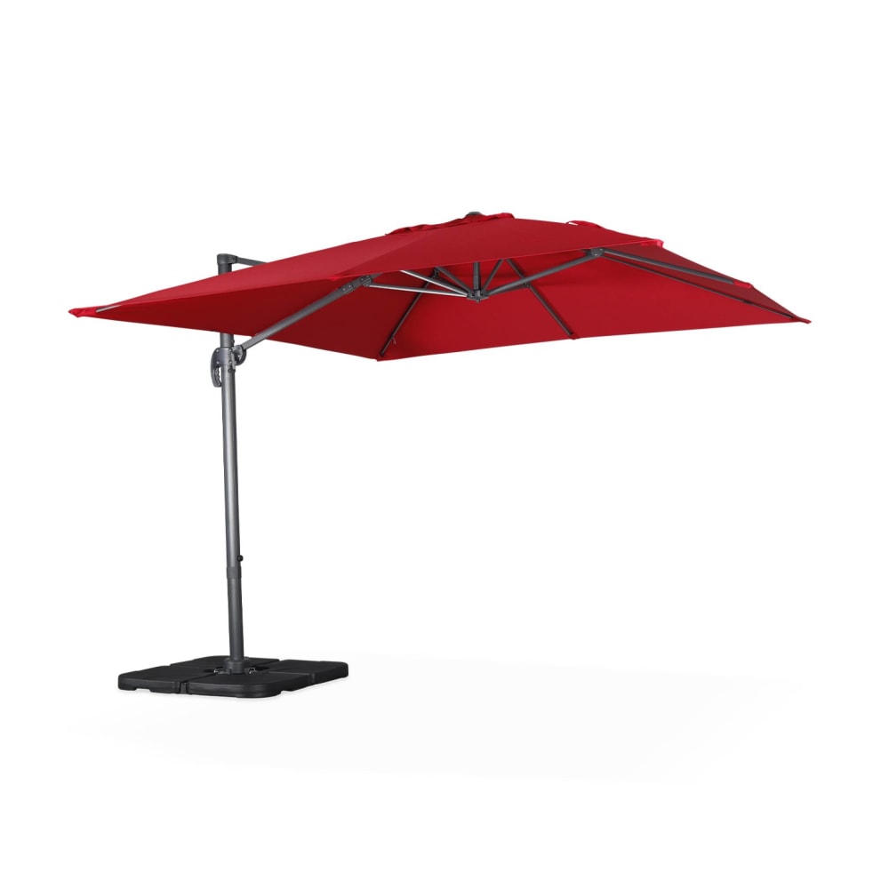 Parasol rouge 3x3m structure grise + 4 dalles