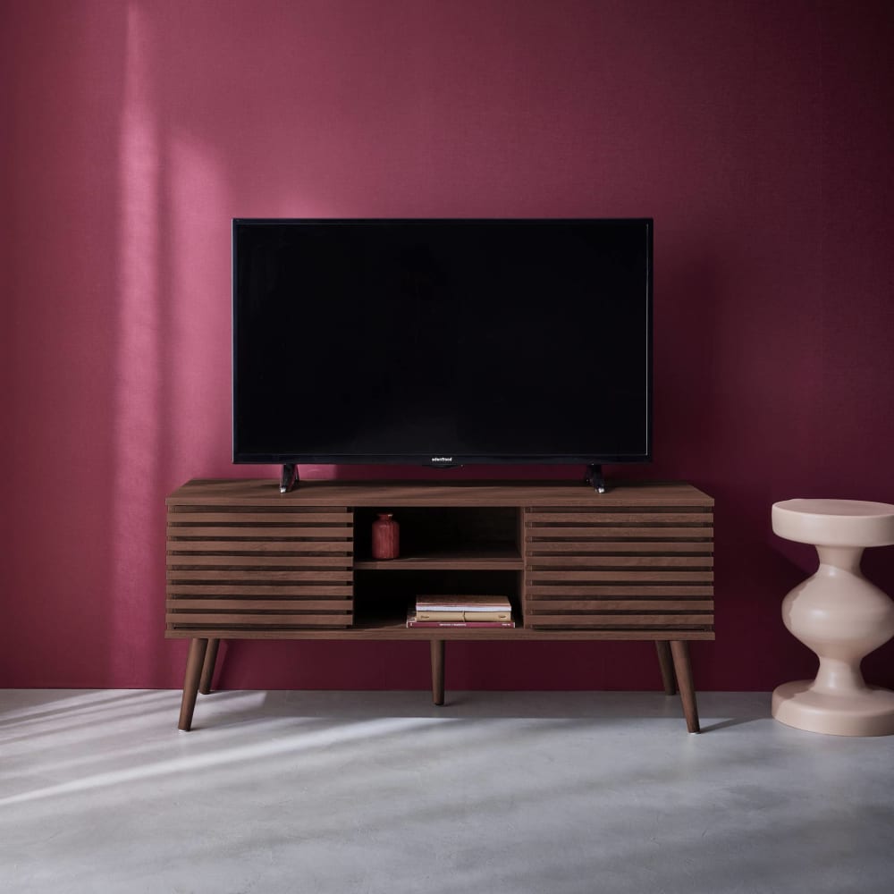 Meuble tv scandinave 2 portes décor bois noyer