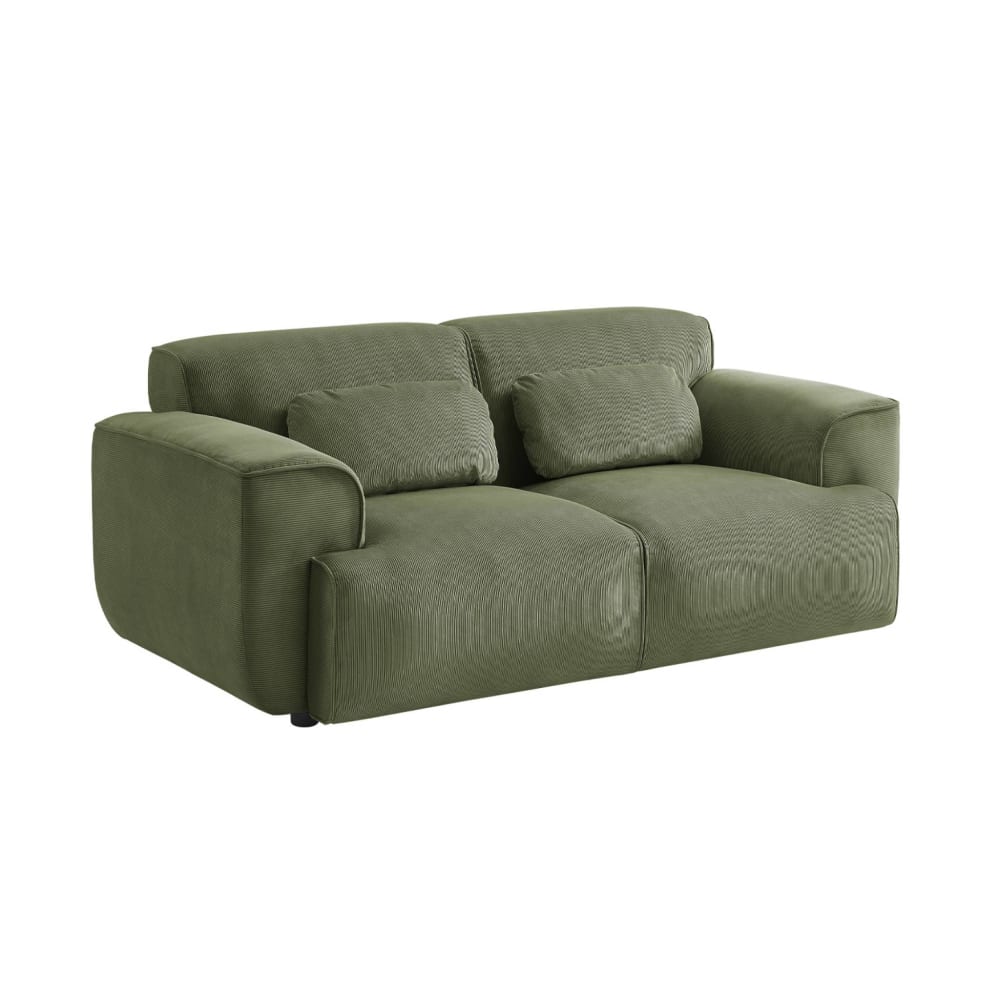 Canapé 2 places, tissu velours côtelé vert