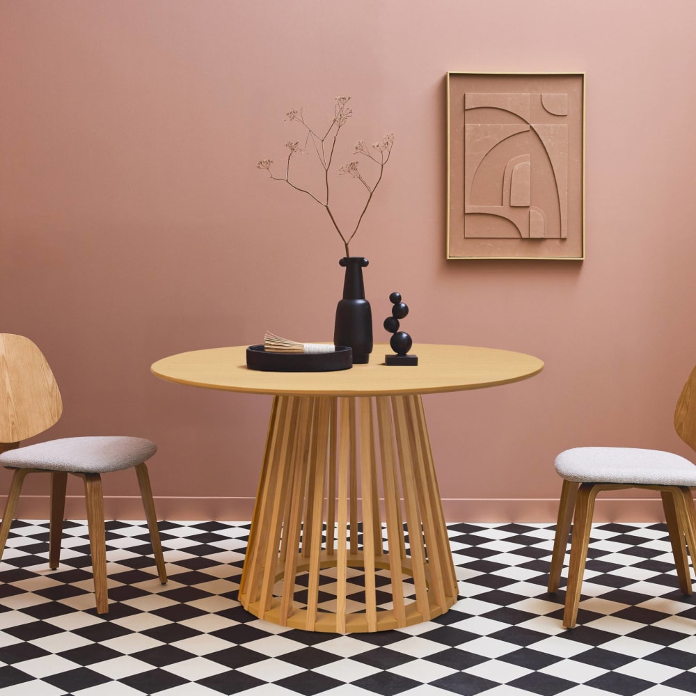 Table à manger effet bois chêne,  D120cm 4 places