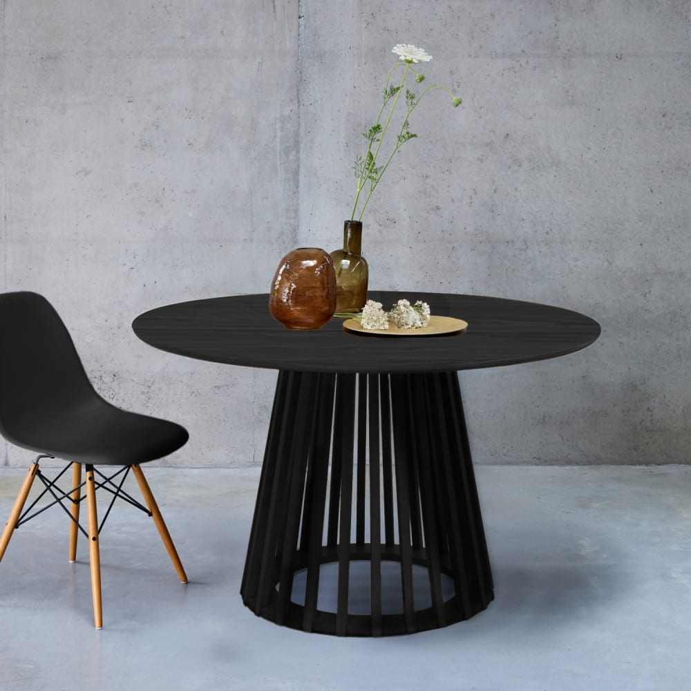 sweeek Esstisch mit Holzlook schwarz, Ø120cm 4 Plätze style modern - Spanplatte