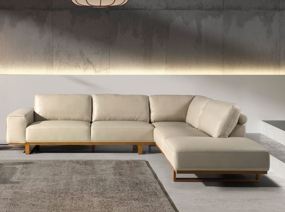 Canapé d'angle droit en cuir sable - Maisons du Monde